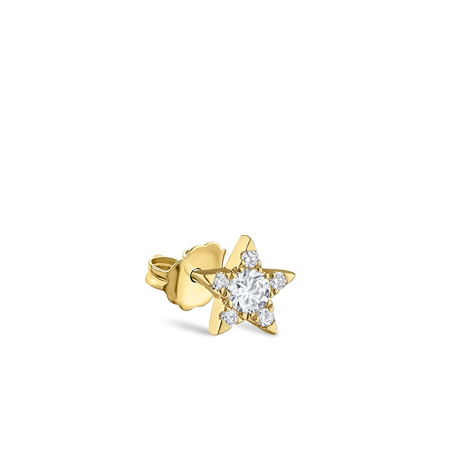 18K Yellow Gold Diamond Star Stud Earring
