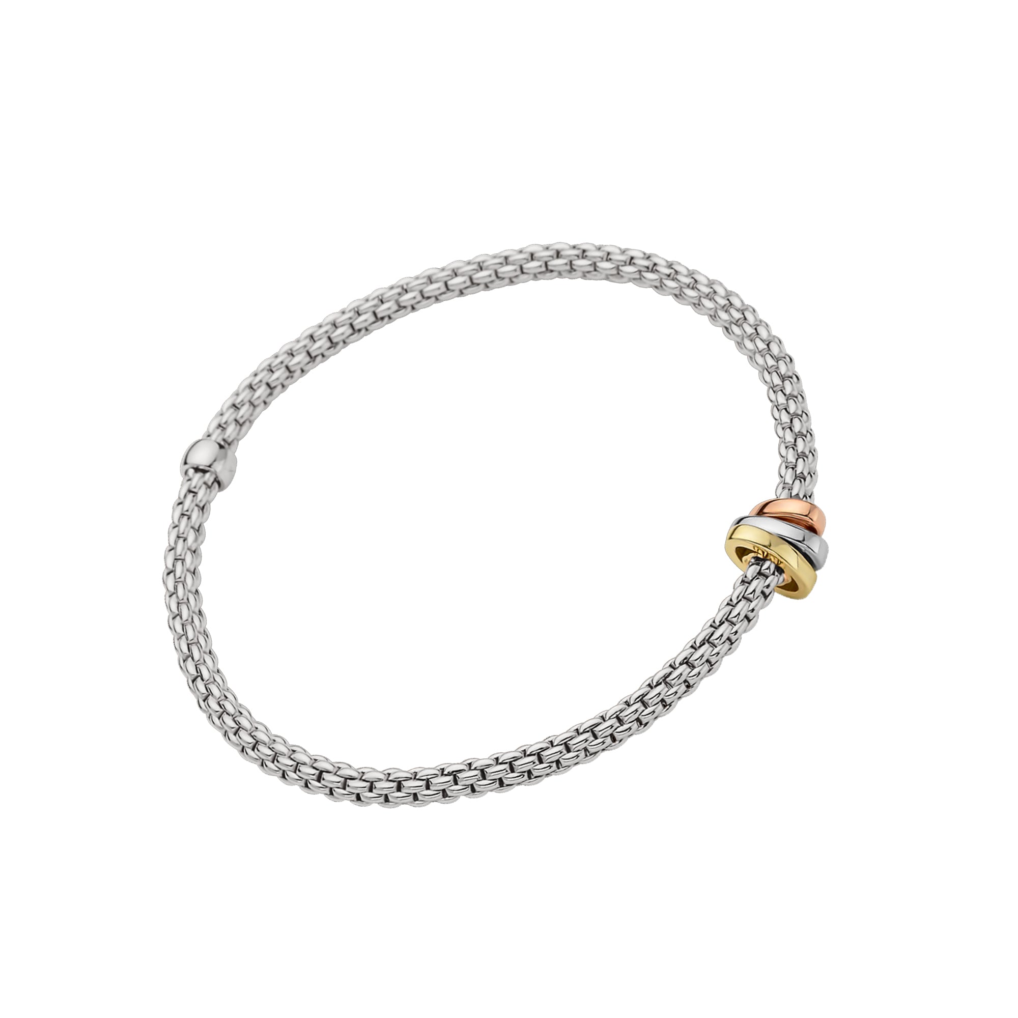Fope 18K White Gold Flexit Bracelet Tri Gold Rondels