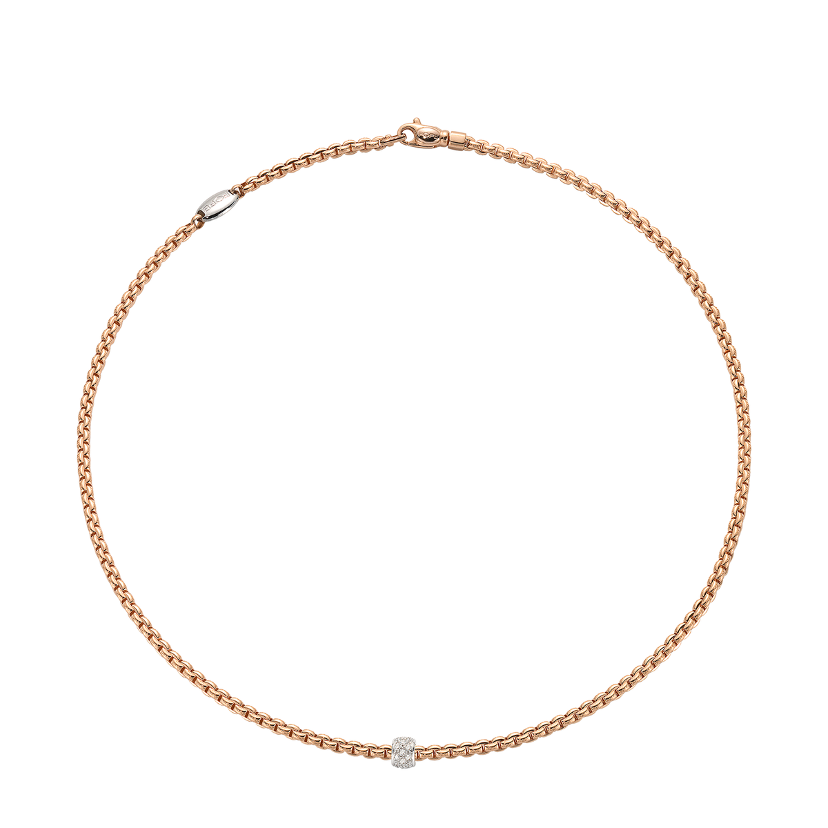Fope 18K Rose Gold 43cm Necklace Pavè Diamonds 0.19ctw