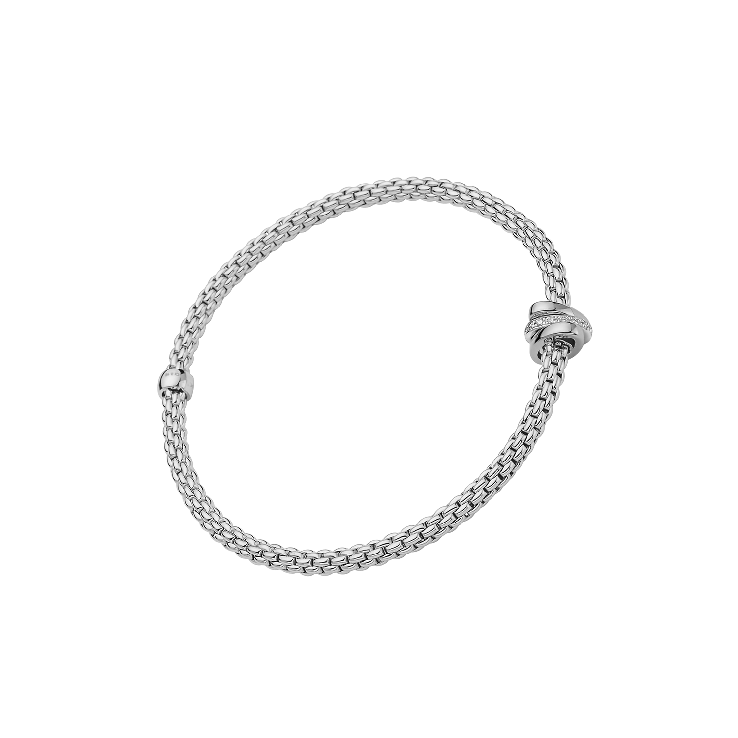 Fope 18K White Gold Prima Flexit Bracelet Pavè Diamonds 0.10ctw