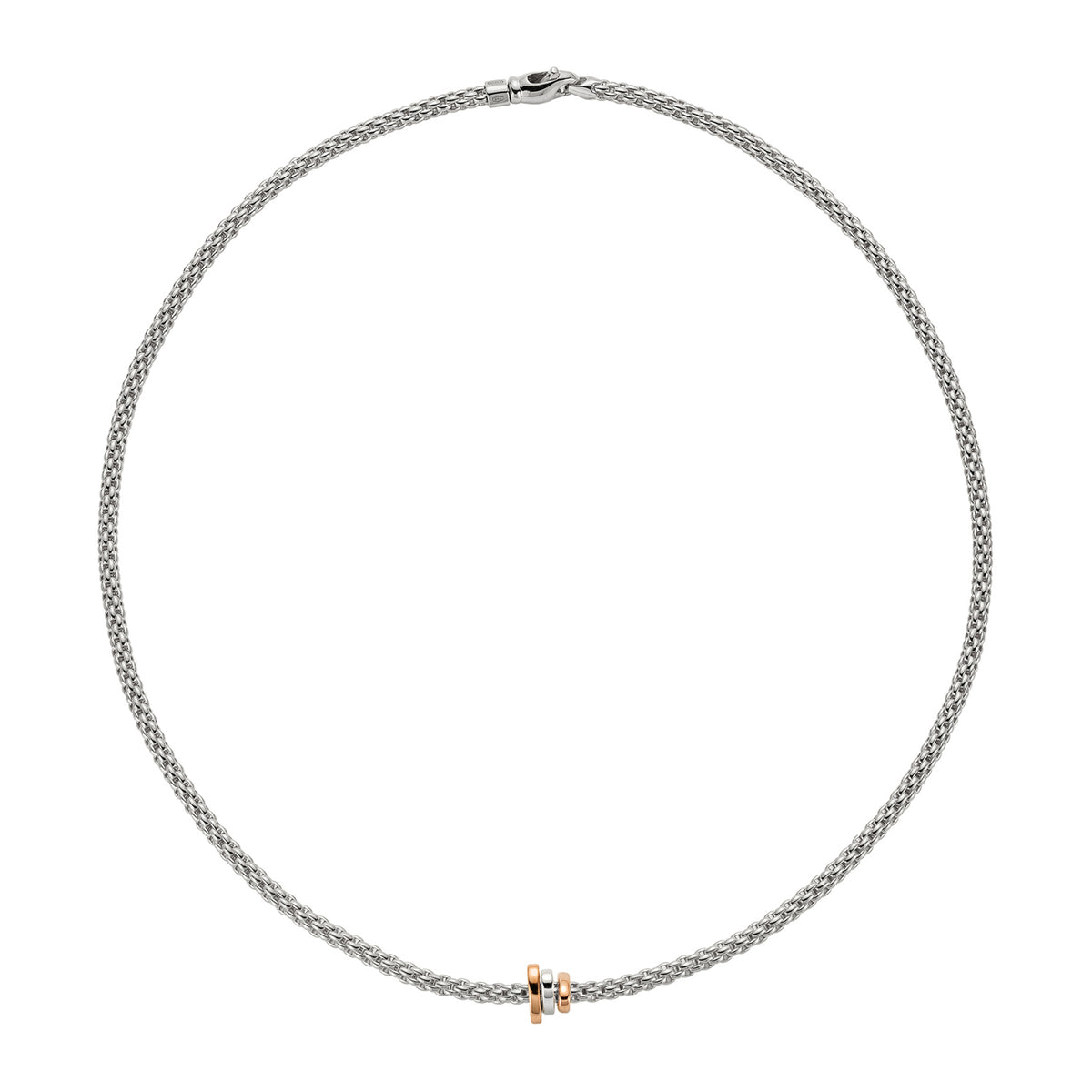 Fope 18K White Gold Prima Flexit Necklace Tri Gold Rondels