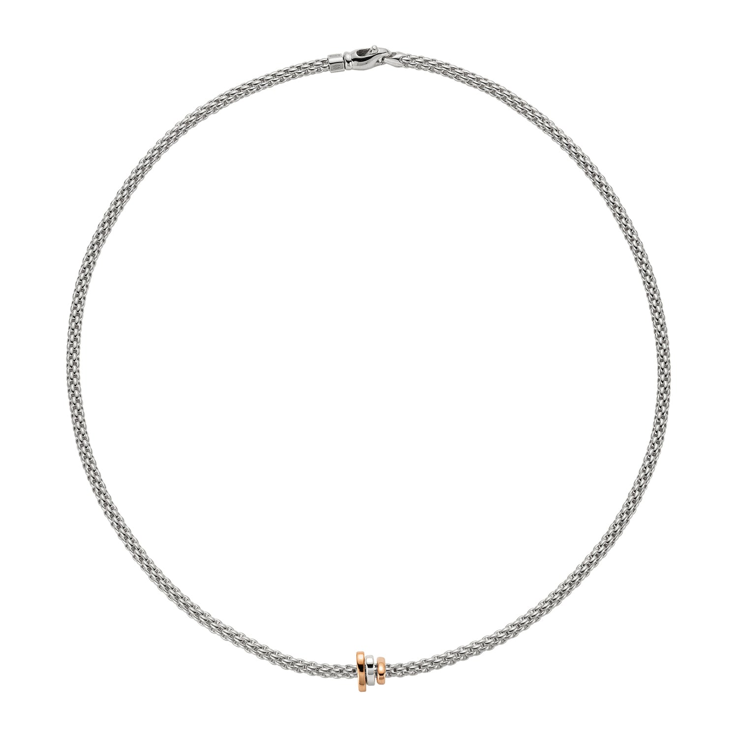 Fope 18K White Gold Prima Flexit Necklace Tri Gold Rondels