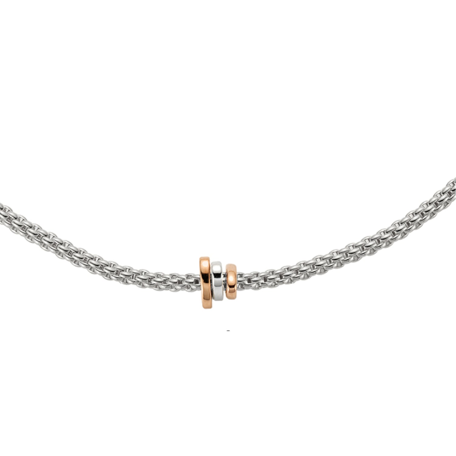Fope 18K White Gold Prima Flexit Necklace Tri Gold Rondels