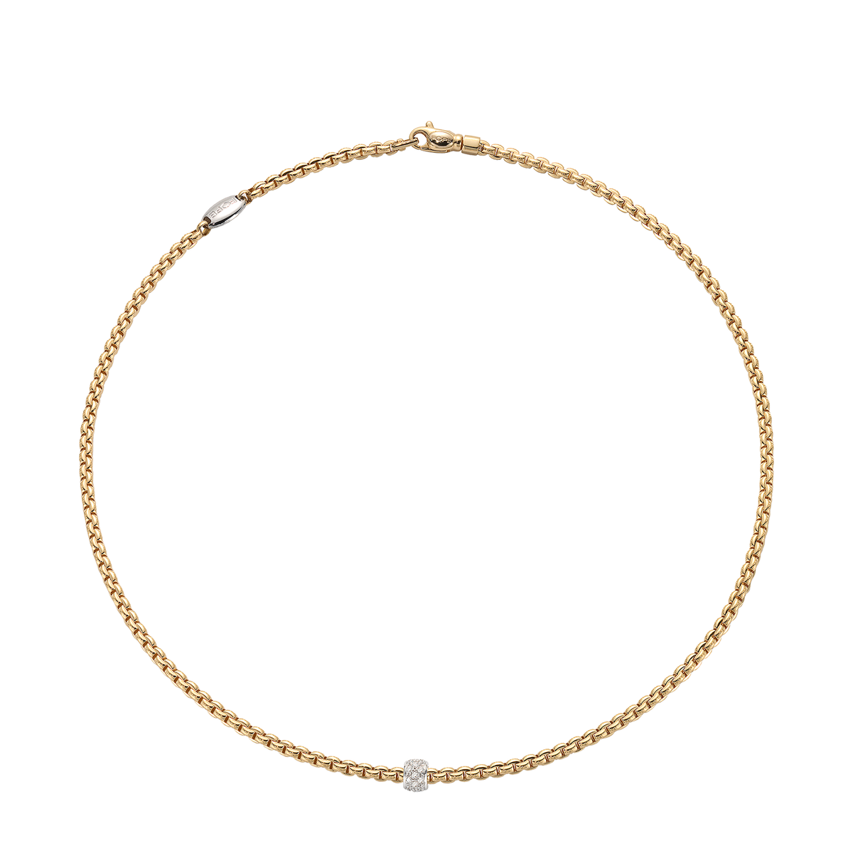 Fope 18K Yellow Gold 50cm Necklace Pave Diamonds 0.19ctw