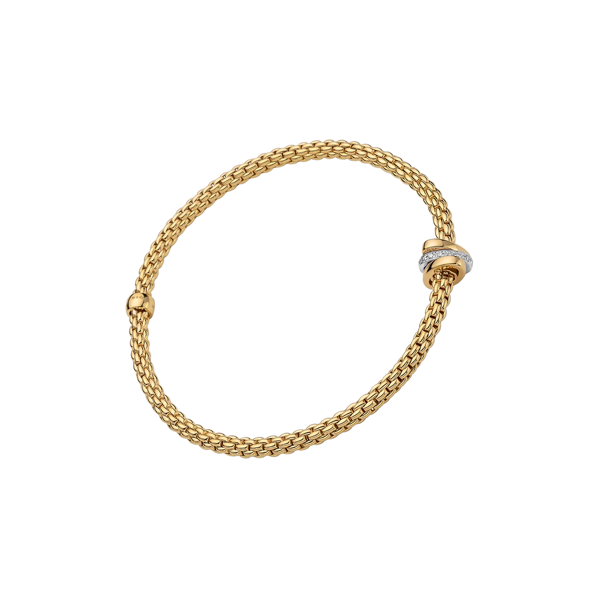 Fope 18K Yellow Gold Prima Flexit Bracelet Pavè Diamonds 0.10ctw