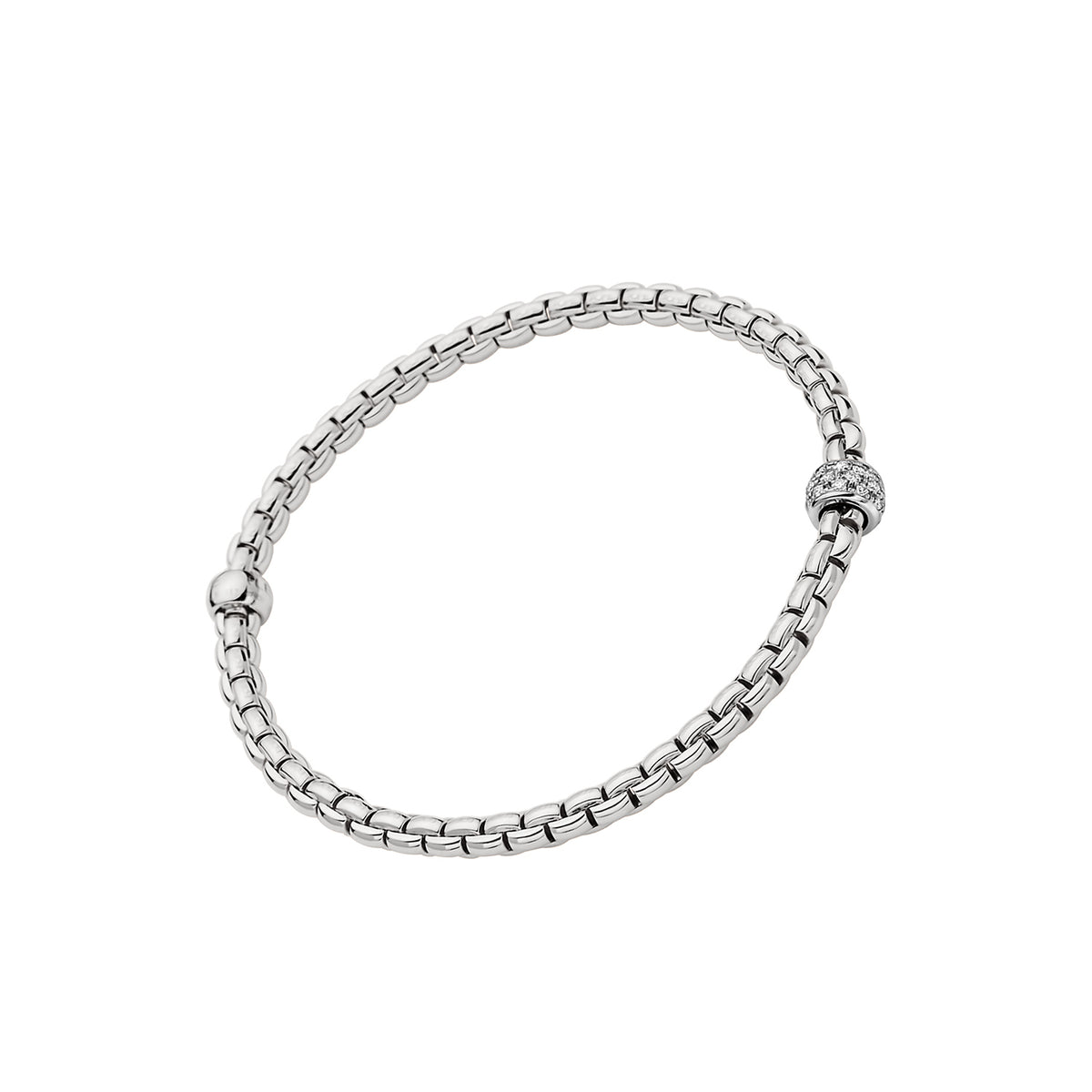 Fope 18K White Gold Eka Flexit Bracelet Pave Diamonds 0.19ctw