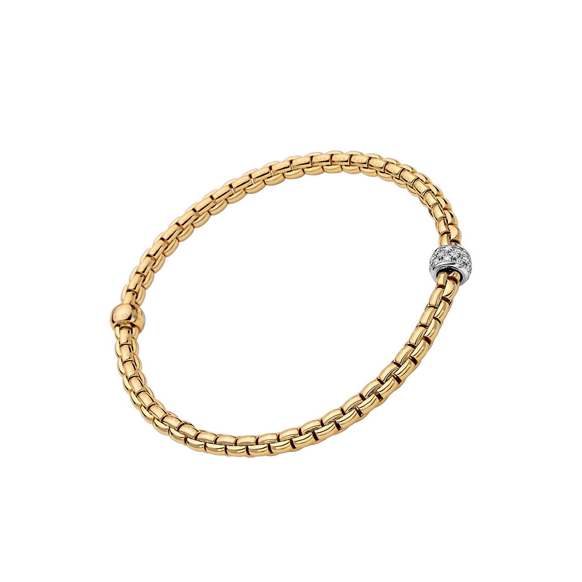 Fope 18K Yellow Gold Eka Flexit Bracelet Pave Diamond Set 0.19ctw