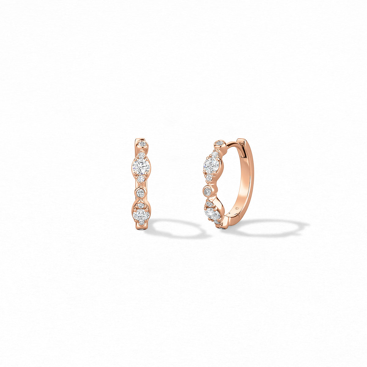 Hearts On Fire 18k Rose Gold Bezel Regal Huggie Style Earrings 0.36ctw