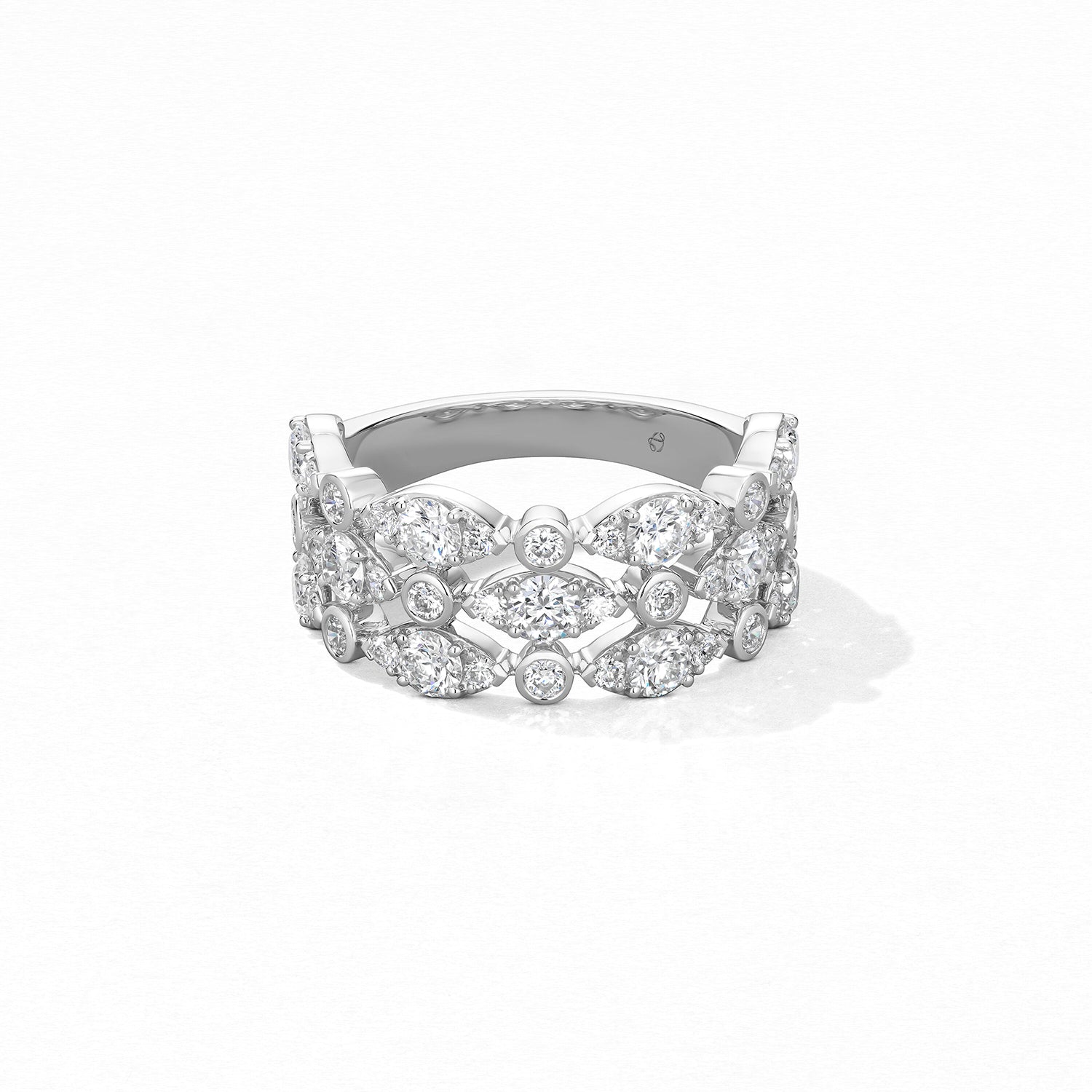 18K White Gold Bezel Regal Triple Ring