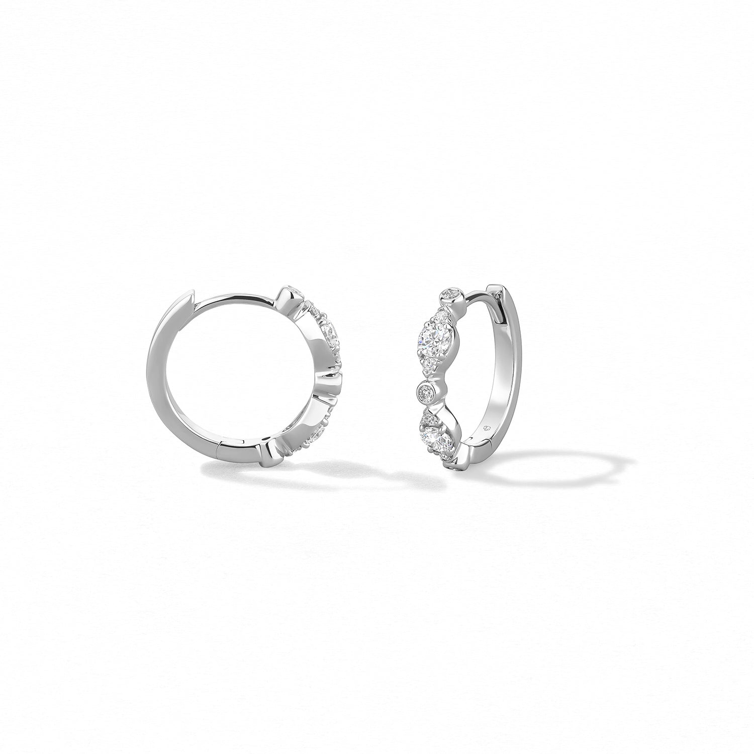 18K White Gold Bezel Regal Huggie Earrings