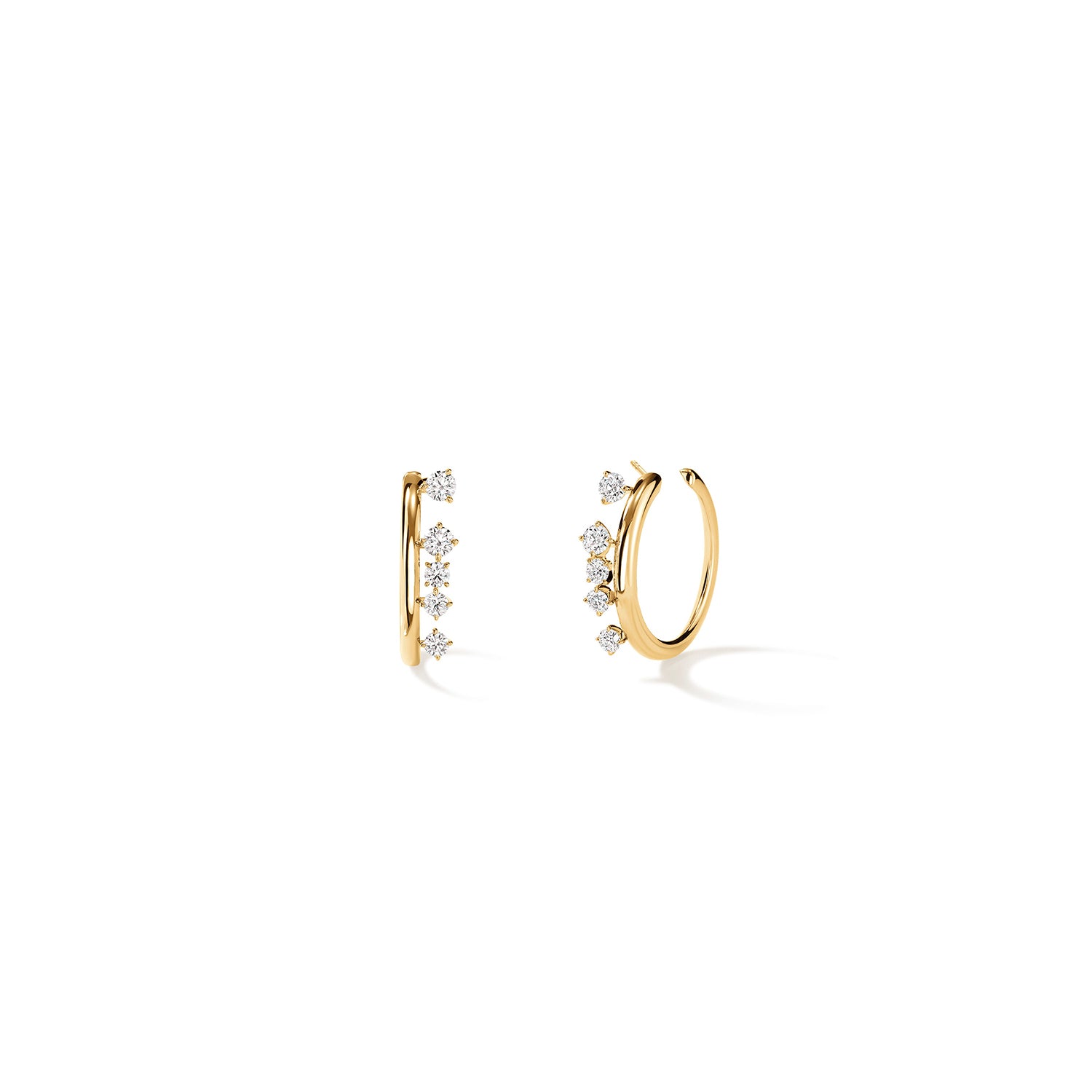 18KY Gold Barre Floating Diamond Small Hoops