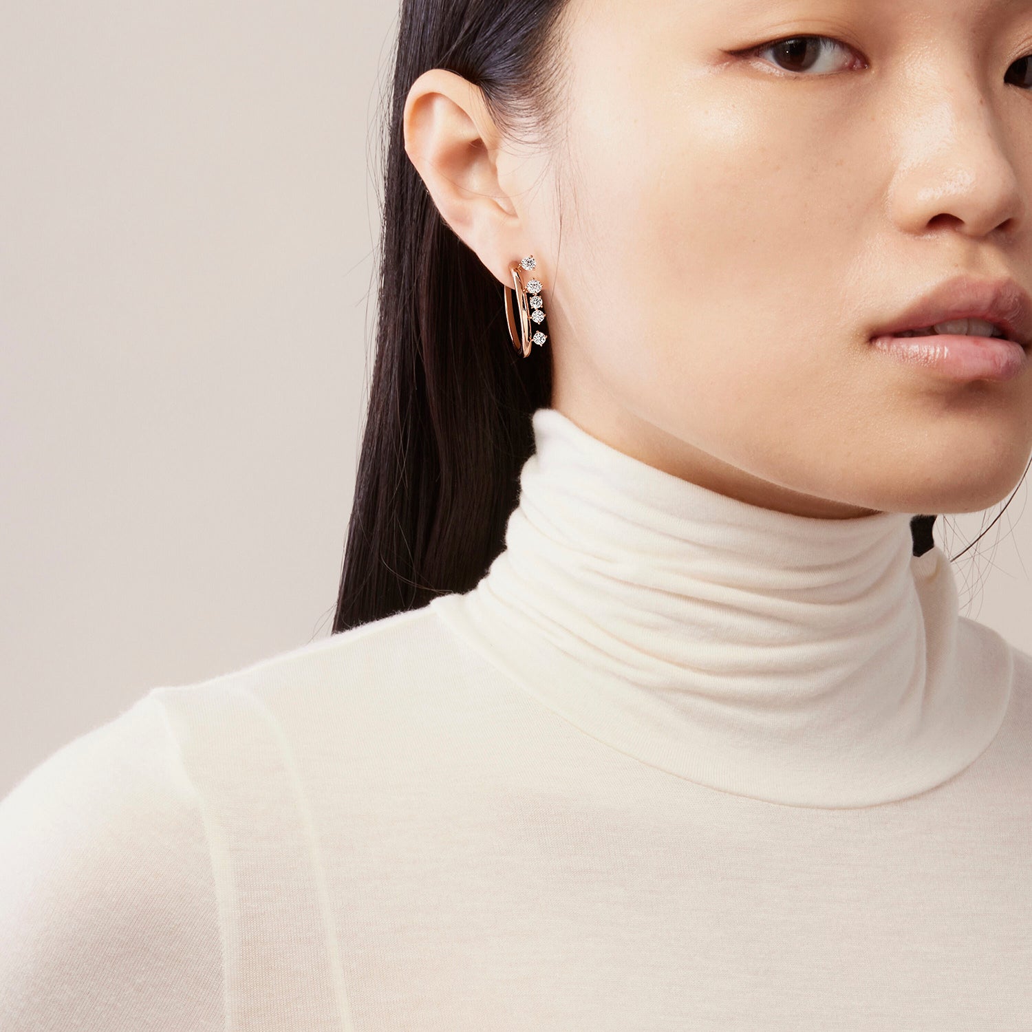 18KY Gold Barre Floating Diamond Small Hoops