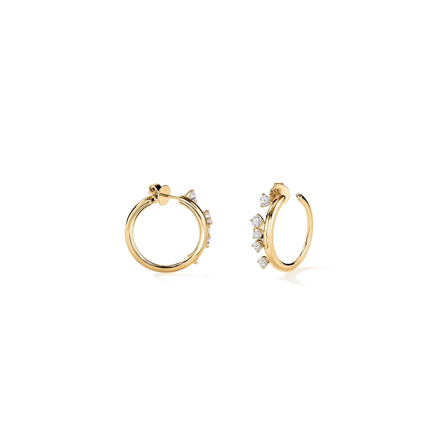 18KY Gold Barre Floating Diamond Small Hoops