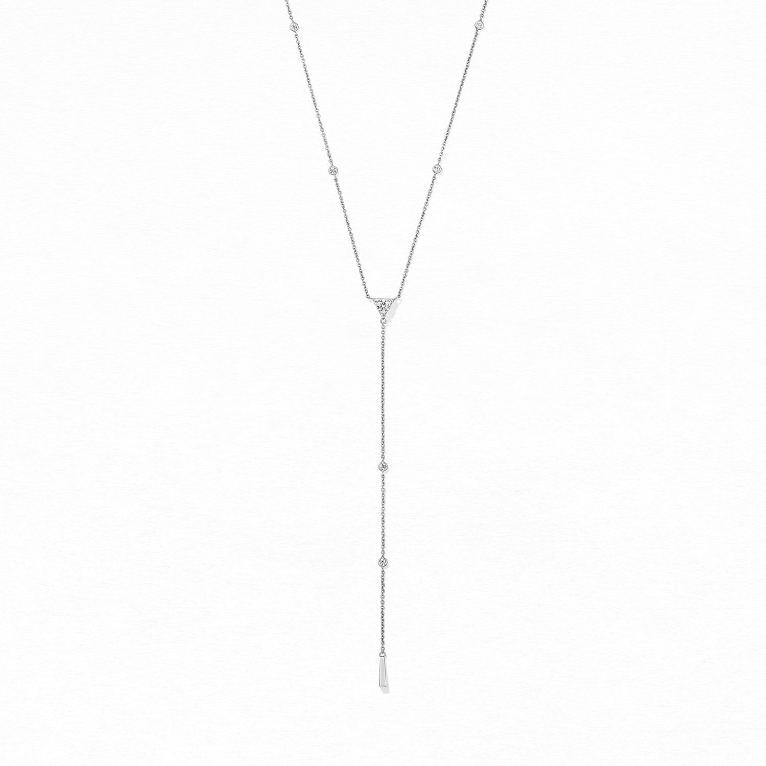 18KW Gold Triplicity Triangle Lariat Necklace