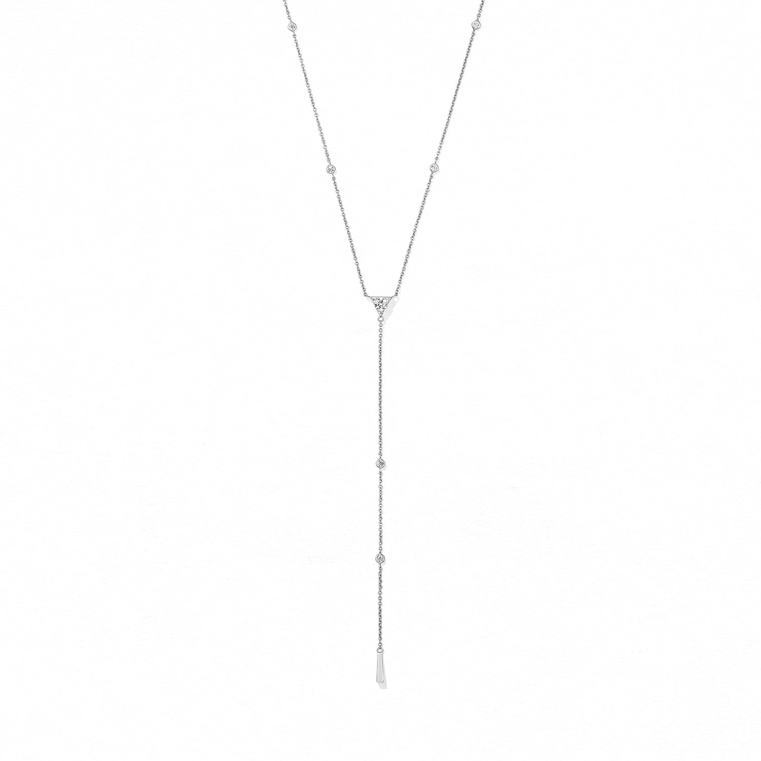 18K White Gold Triplicity Triangle Lariat Necklace