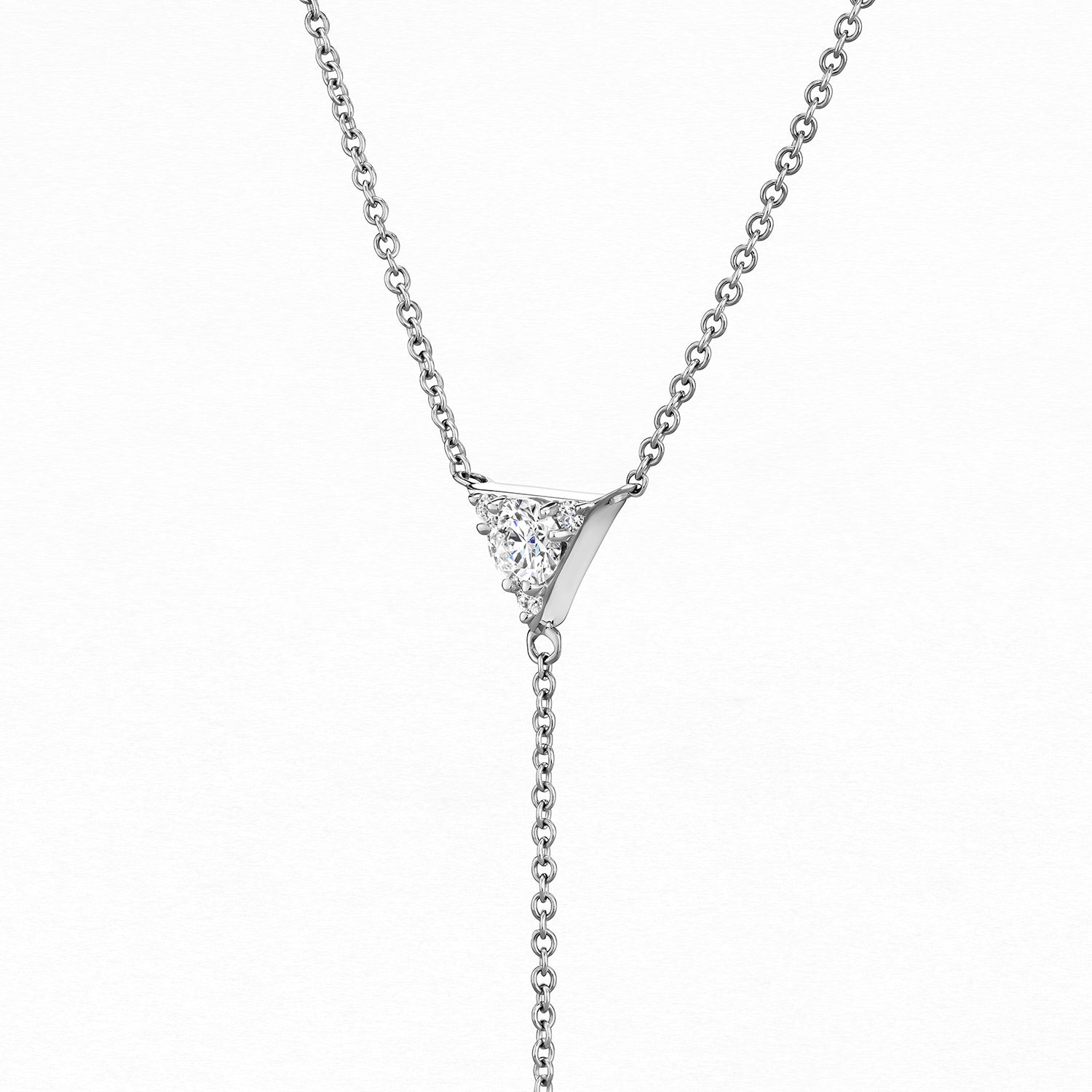 18K White Gold Triplicity Triangle Lariat Necklace