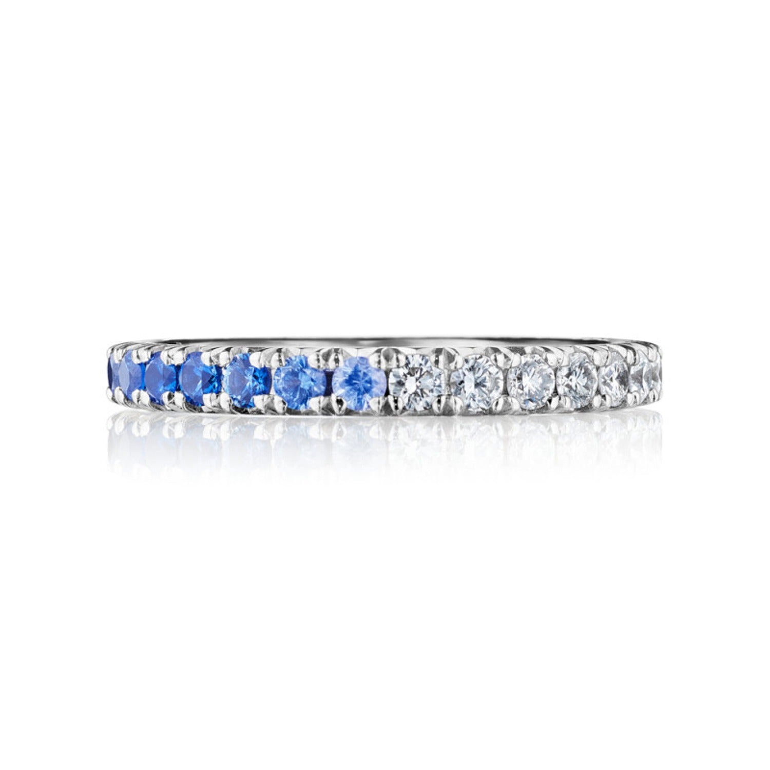 Henri Daussi 18K White Gold Blue Sapphire and Diamond Wedding Band 0.95ctw