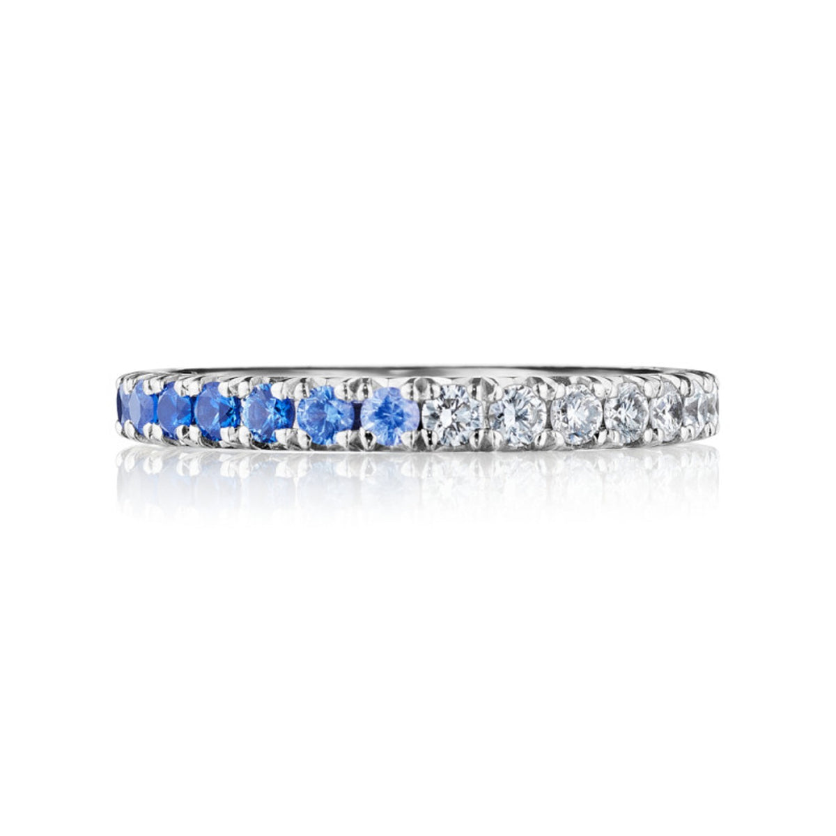 Henri Daussi 18K White Gold Blue Sapphire and Diamond Wedding Band 0.95ctw