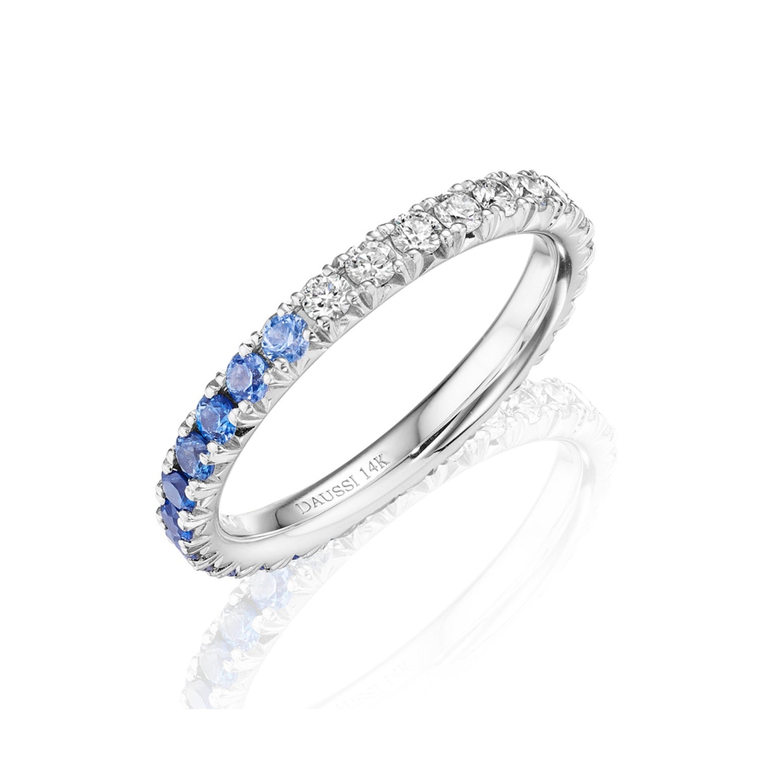 Henri Daussi 18K White Gold Blue Sapphire and Diamond Wedding Band 0.95ctw