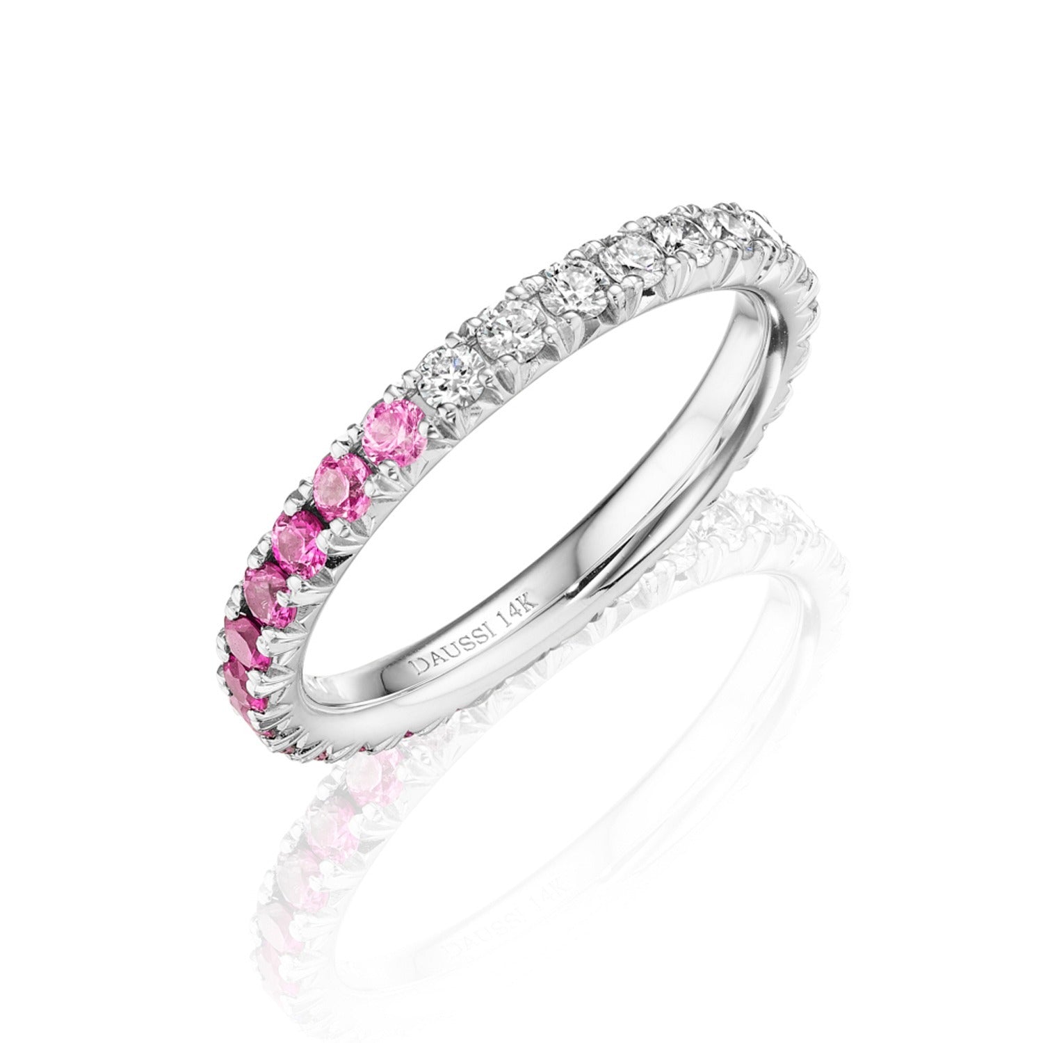 Henri Daussi 18K White Gold Pink Ombre Sapphire & Diamond Classic Band 0.95CTW