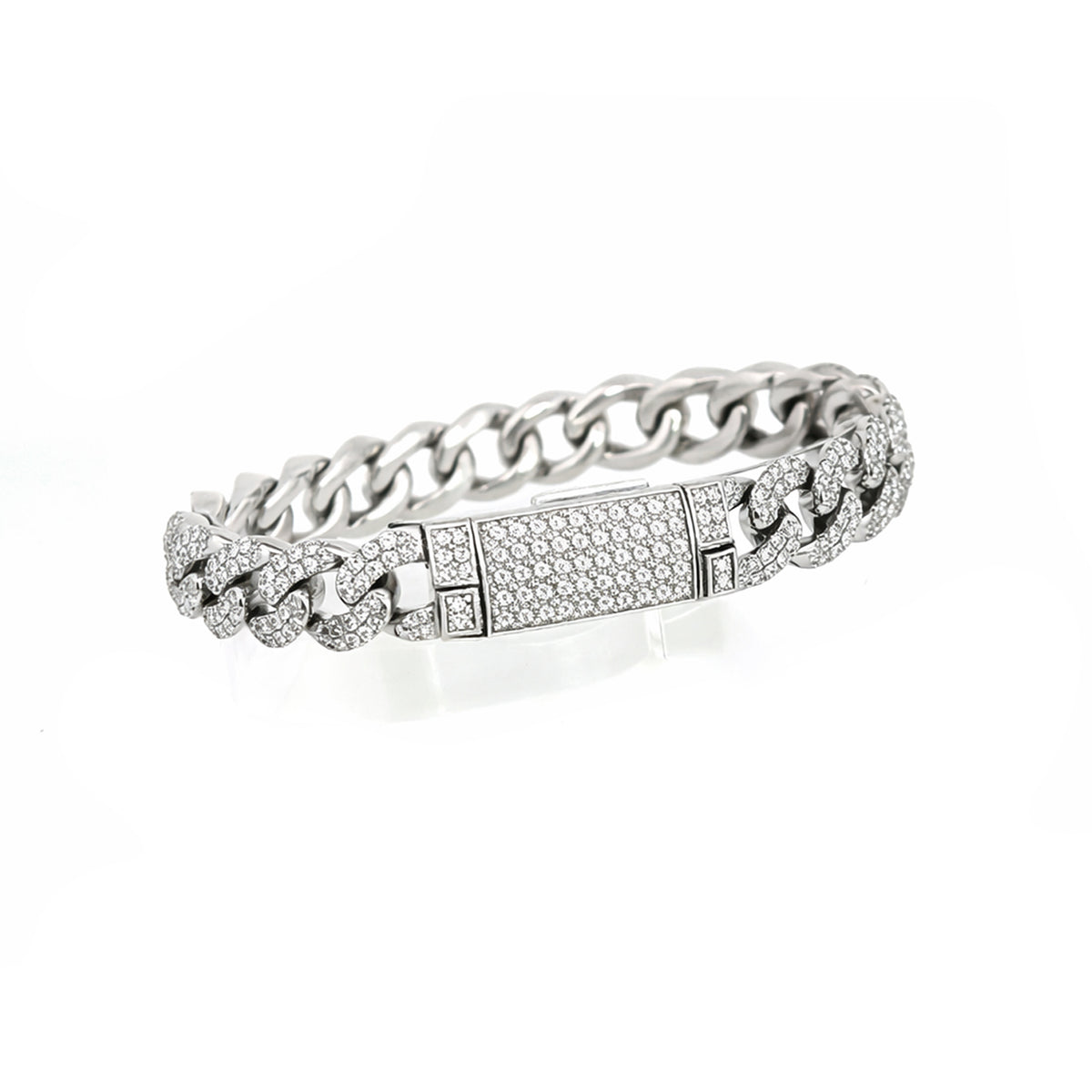 Howard 14K White Gold 7" Diamond-Set Cuban Bracelet 4.07cttw