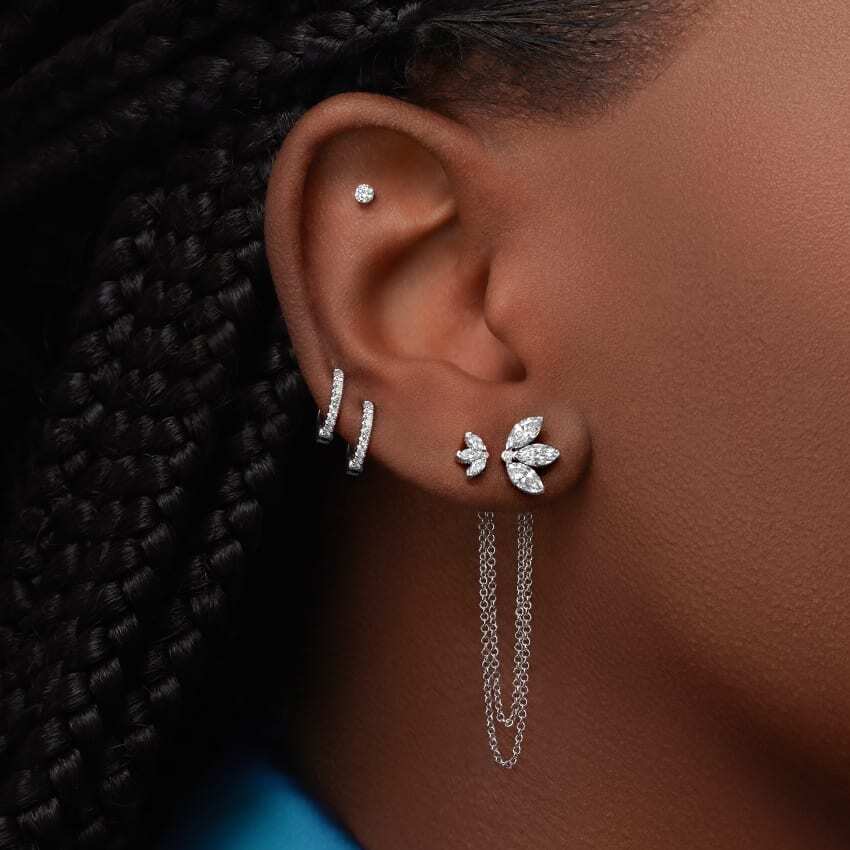 18K White Gold Diamond Eternity Tash Cuff Earring