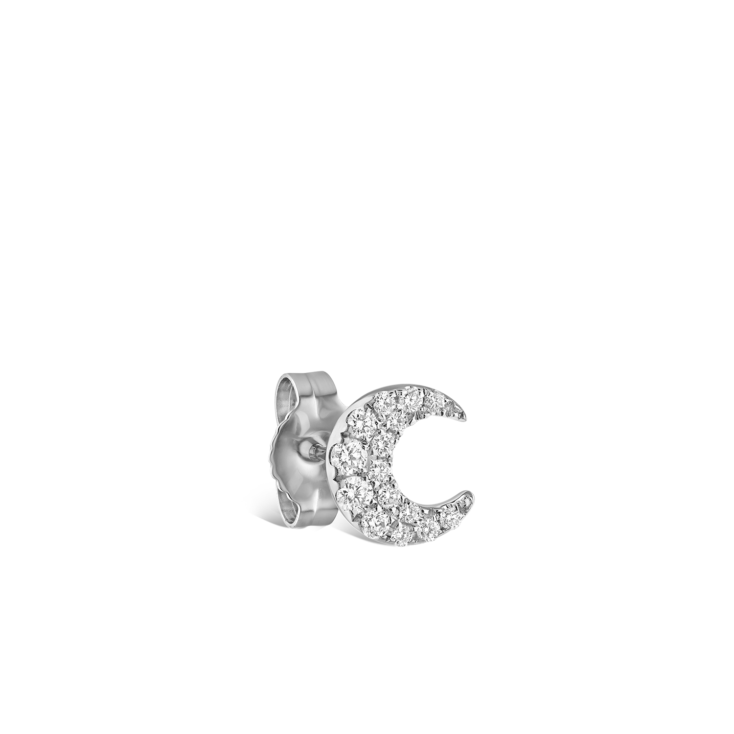 18K White Gold Diamond Moon Stud Earring