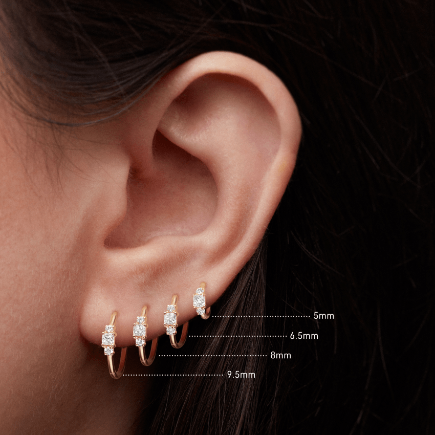 18K Yellow Gold 2mm Diamond Princess Hoop Earring