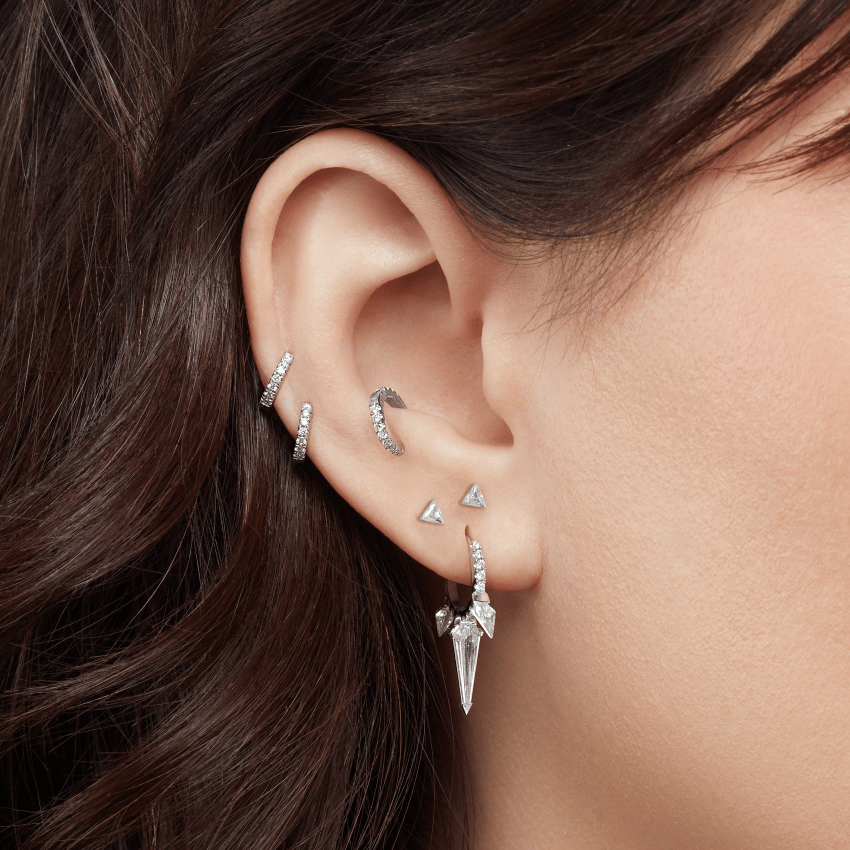 18K White Gold 5mm Diamond Eternity Hoop Earring