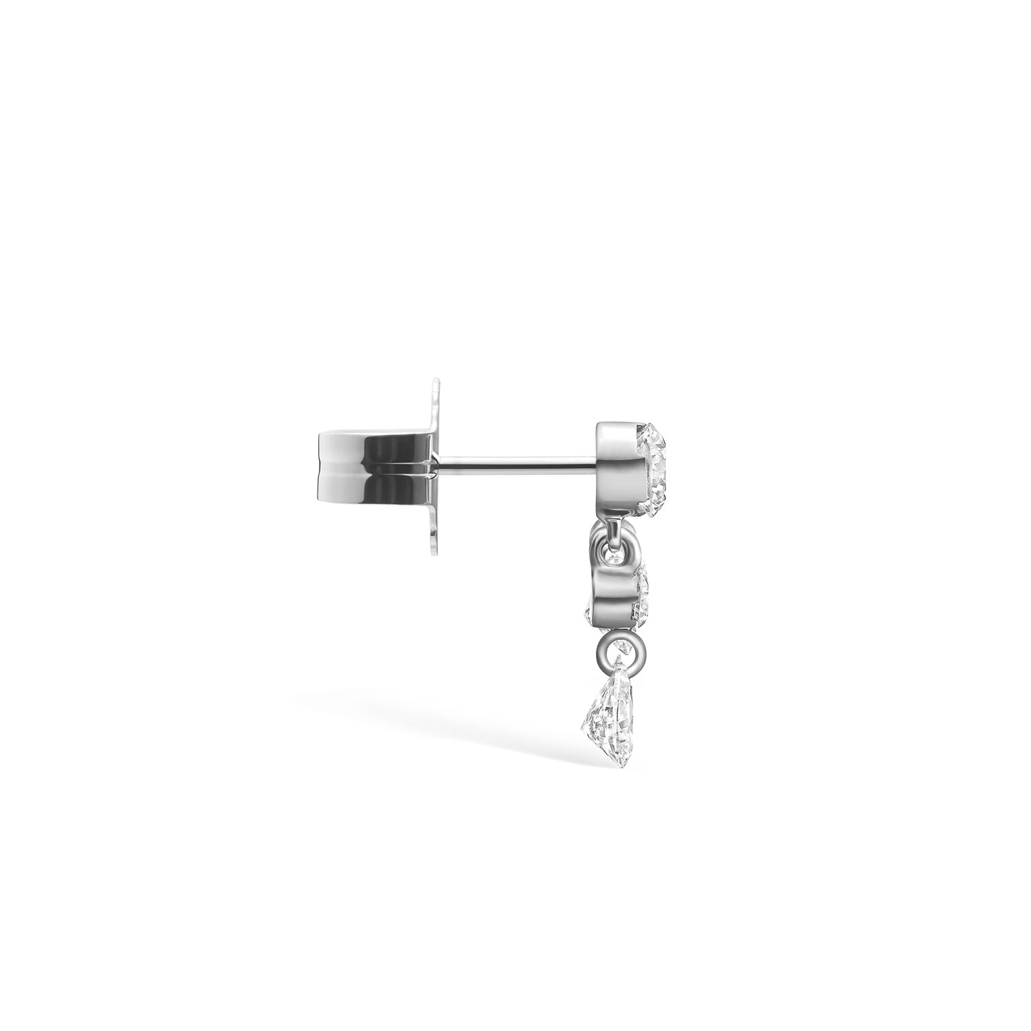 Video Thumbnail: Maria Tash White Gold Invisible Set Diamond Crescendo Left Bar Stud Earring Traditional Butterfly Backing in Matching Color Item Sold Singly Solid Gold Gemstone Weight 0 - 18kw Gold 11mm Invisible Set Diamond Crescendo Left Bar Stud Earring