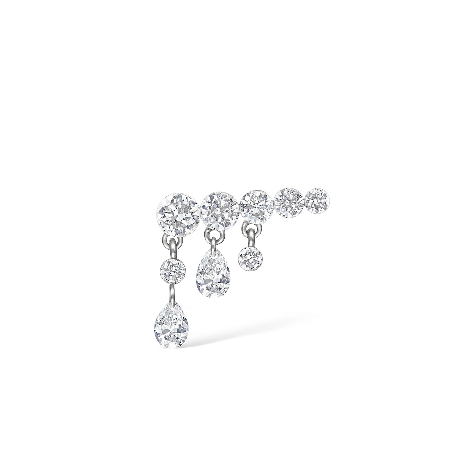 18K White Gold 11mm Invisible Set Diamond Crescendo Left Bar Stud Earring