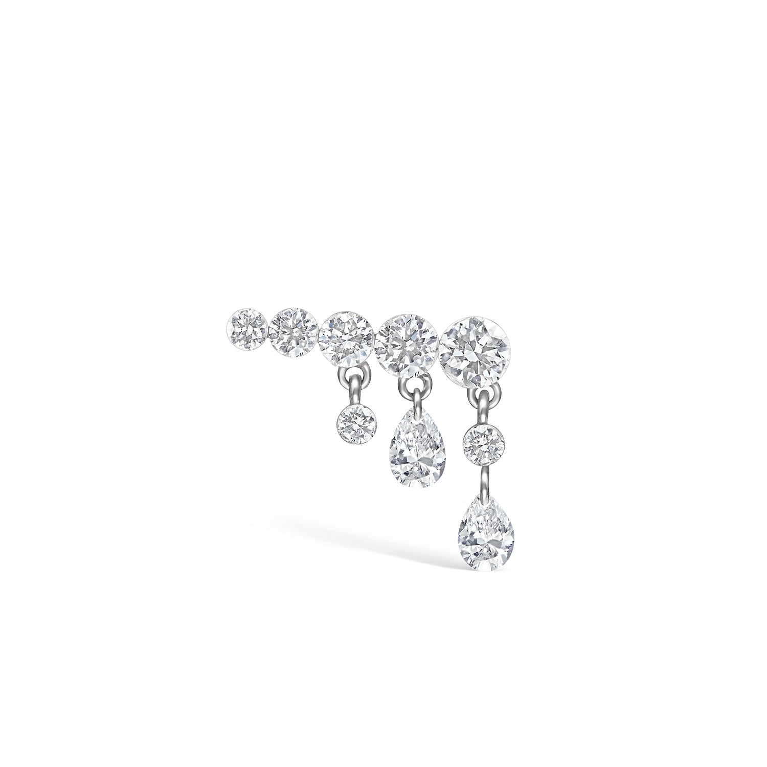 Video Thumbnail: Maria Tash White Gold Invisible Set Diamond Crescendo Right Bar Stud Earring Traditional Butterfly Backing in Matching Color Item Sold Singly Solid Gold Gemstone Weight 0 - 18kw Gold 11mm Invisible Set Diamond Crescendo Right Bar Stud Earring