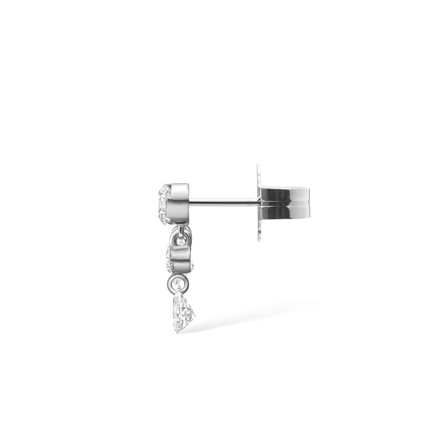 Video Thumbnail: Maria Tash White Gold Invisible Set Diamond Crescendo Right Bar Stud Earring Traditional Butterfly Backing in Matching Color Item Sold Singly Solid Gold Gemstone Weight 0 - 18kw Gold 11mm Invisible Set Diamond Crescendo Right Bar Stud Earring