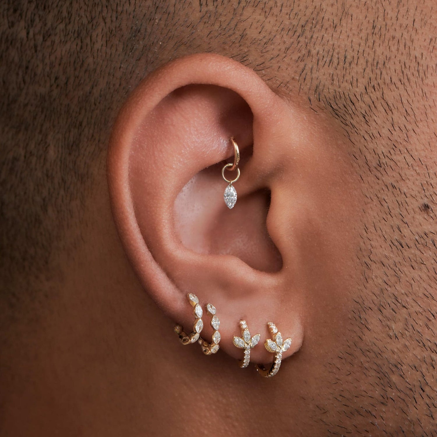 18K White Gold 9.5mm Diamond Lotus Eternity Hoop Earring