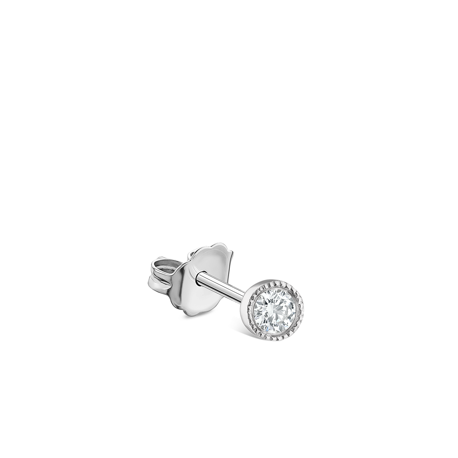 18K White Gold Scalloped Set Diamond Stud Earring