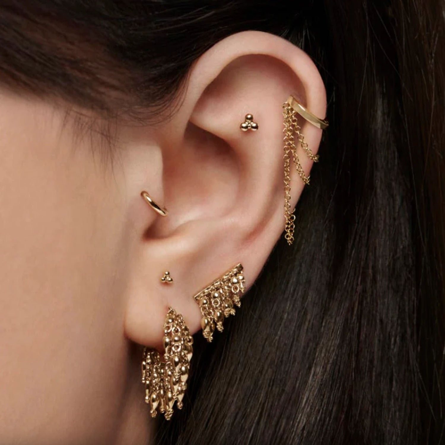 Video Thumbnail: Maria Tash Three Ball Trinity Stud Earring - Maria Tash 14k Rose Gold Three Ball Trinity Stud Earring 3.5mm