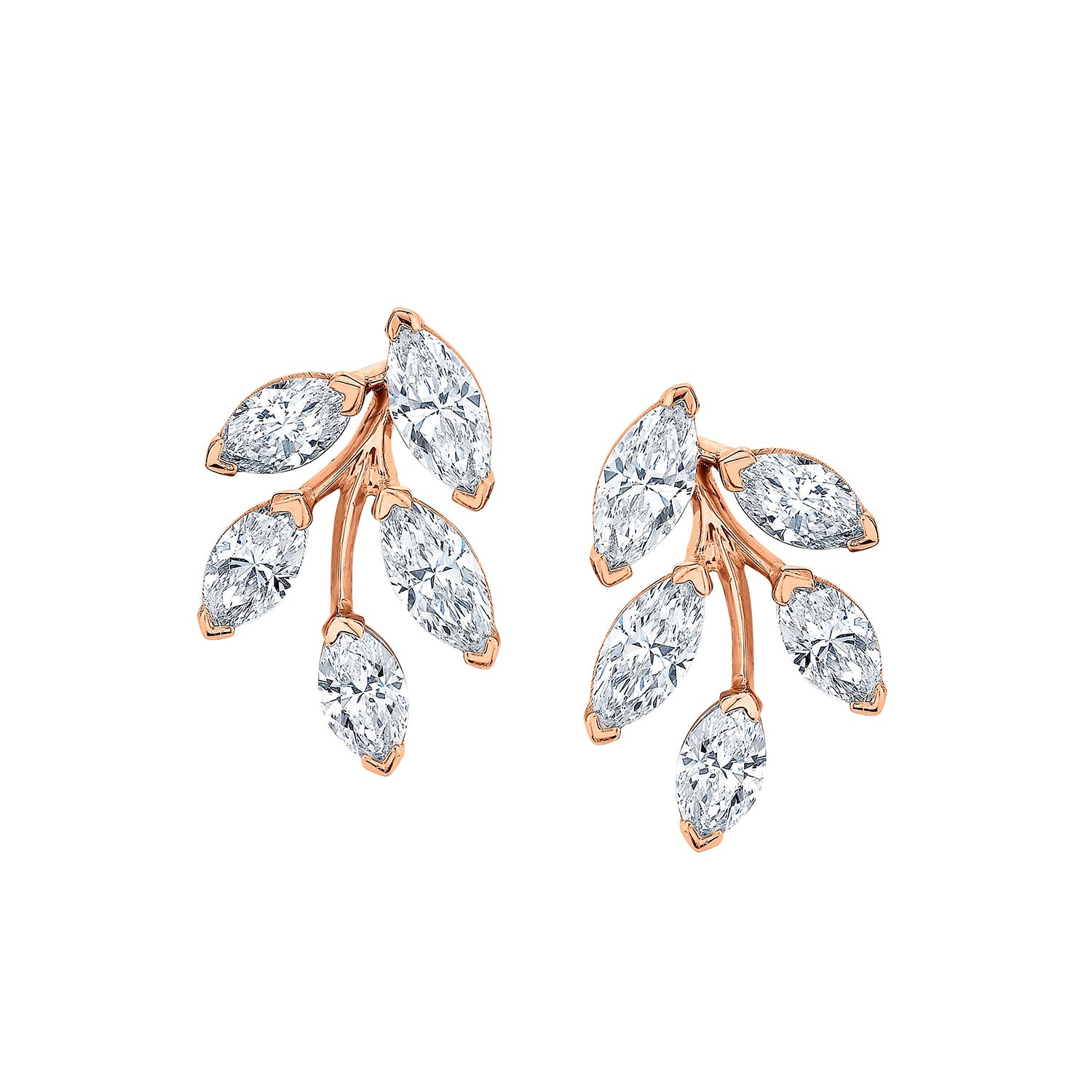Norman Silverman 18K Rose Gold Marquise Diamond Leaf Earrings 2.01ctw