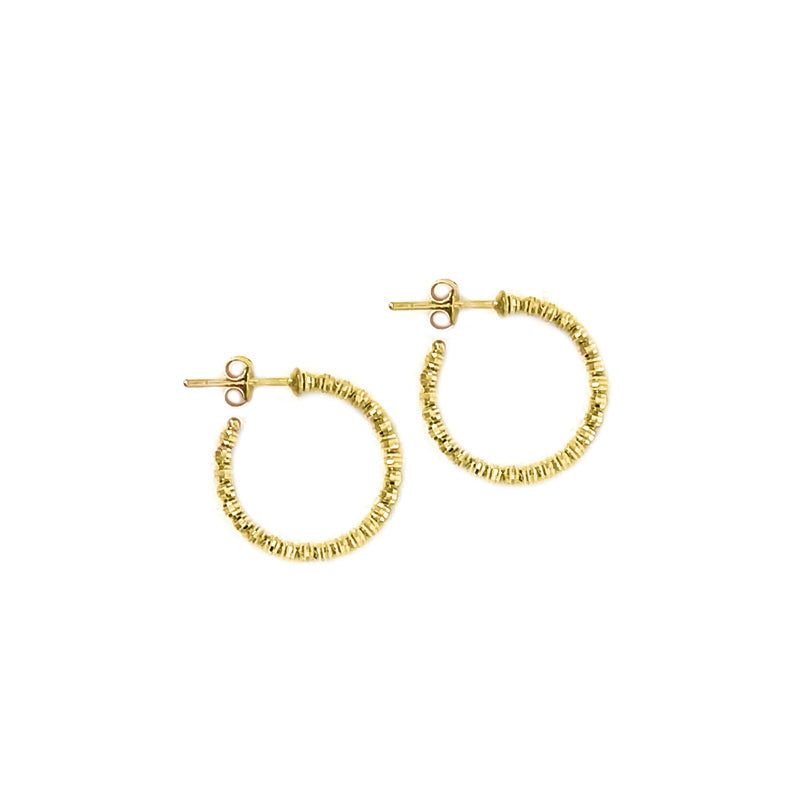 18K Yellow Gold Moon Bead Hoop Earrings (1.5cm Inside Diameter)