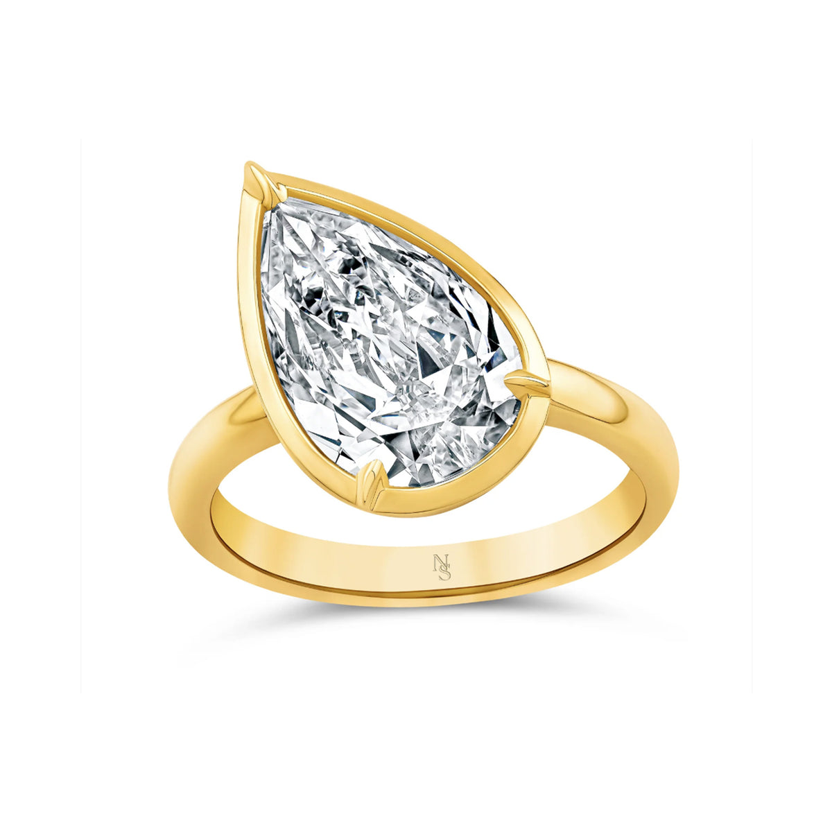 Norman Silverman 18K Yellow Gold Tilted Pear Diamond Solitaire Ring 3.98ctw