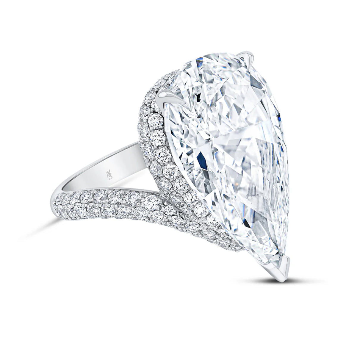 Norman Silverman Platinum Pear Diamond Pave Ring 15.02ctw