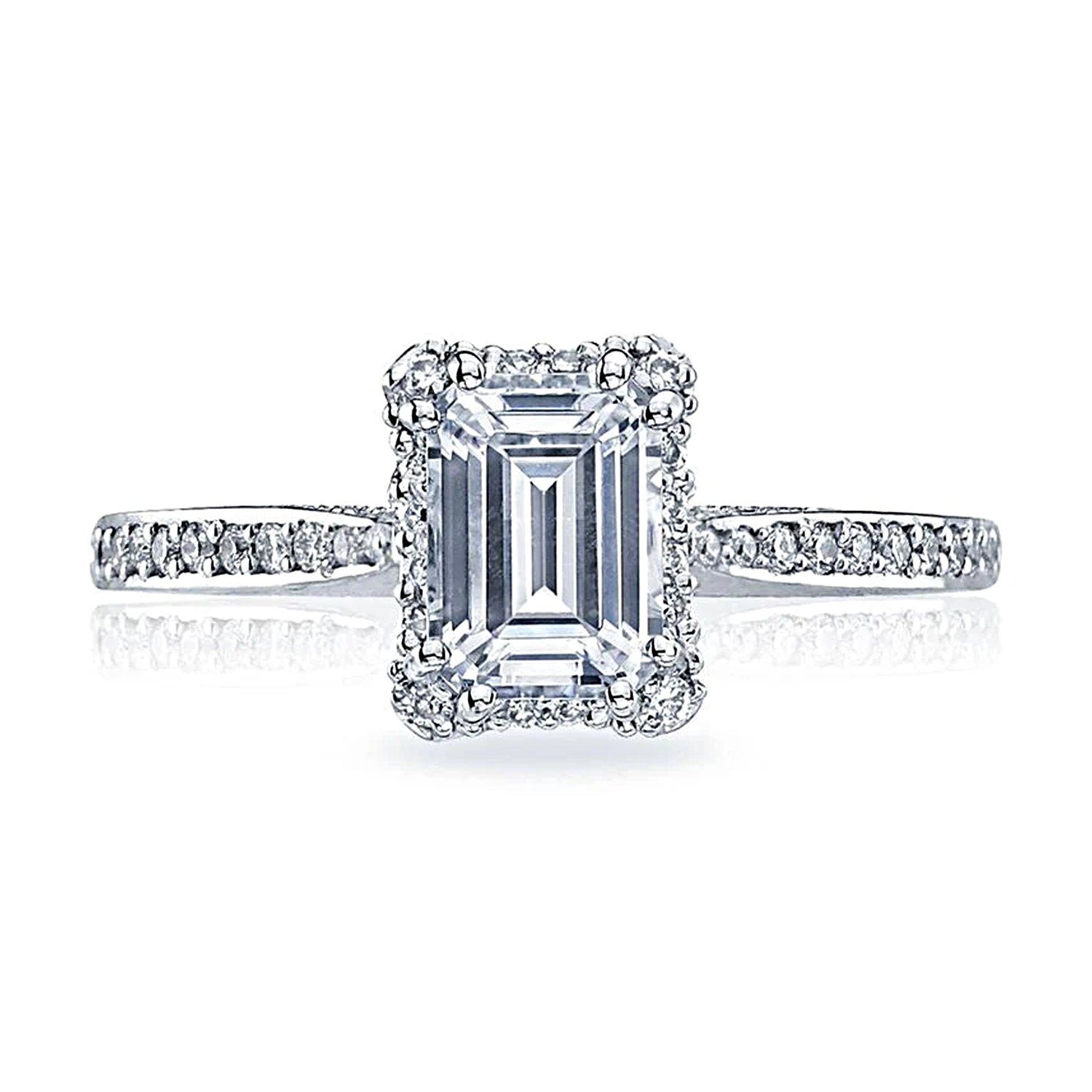 Tacori 18K White Gold Dantela Emerlad Engagement Ring 0.25ctw