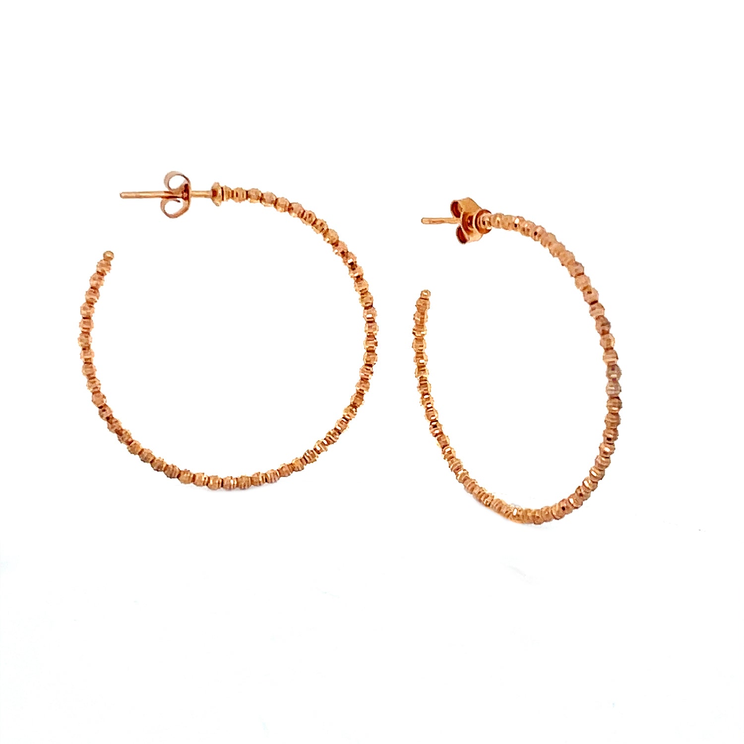 14K Rose Gold Diamond Cut Fancy Hoop Earrings