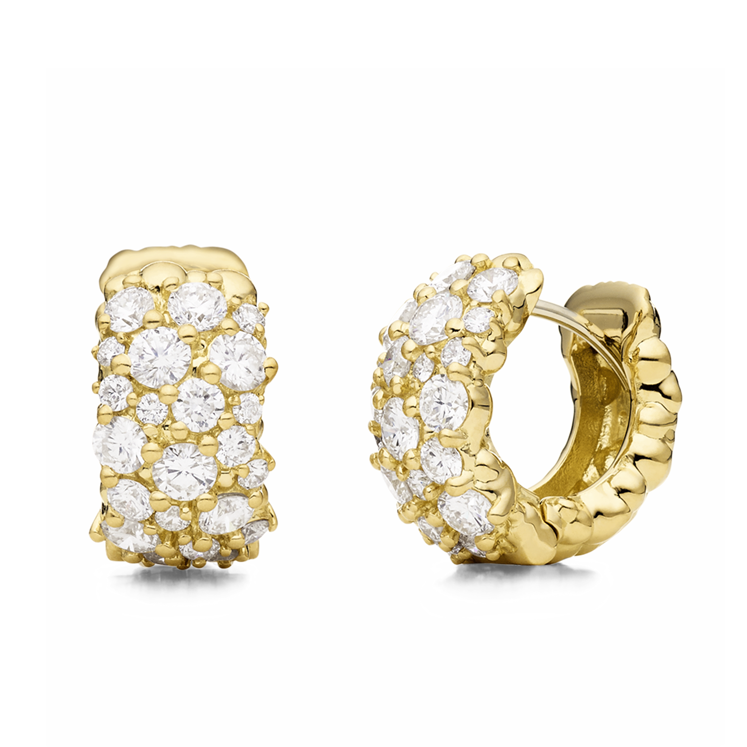 18K Yellow Gold Large Snap Hoop Diamond Earrings