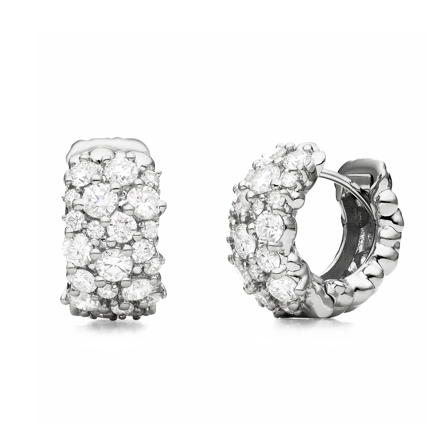 18K White Gold Large Snap Hoop Diamond Earrings