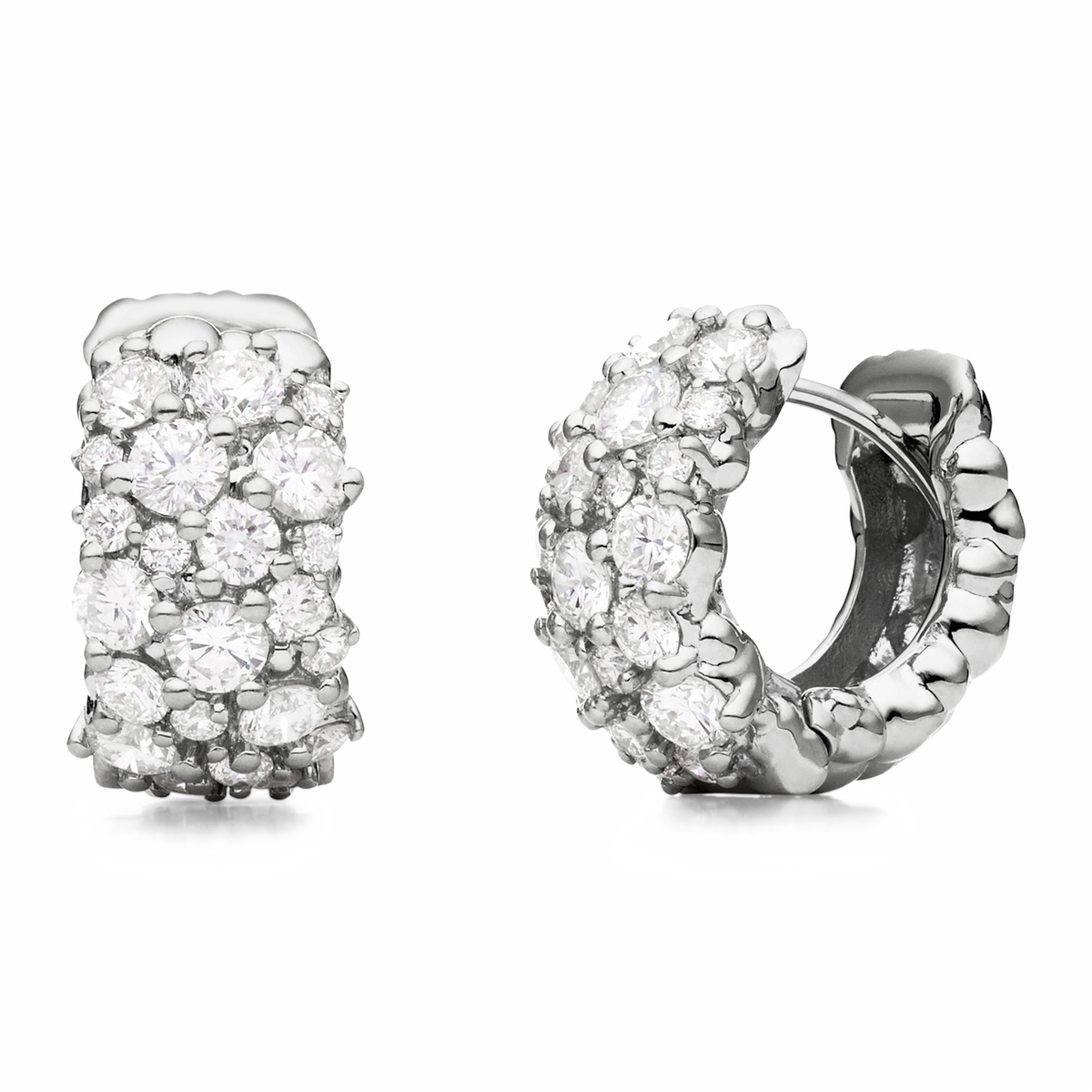 Paul Morelli Confetti 18kt White Gold Large Snap Diamond Earrings. 6mm Wide Hinged Hoops With Post. 1.95 Carats Total Weight Of Diamonds. Earrings Weigh 10.0 Grams.