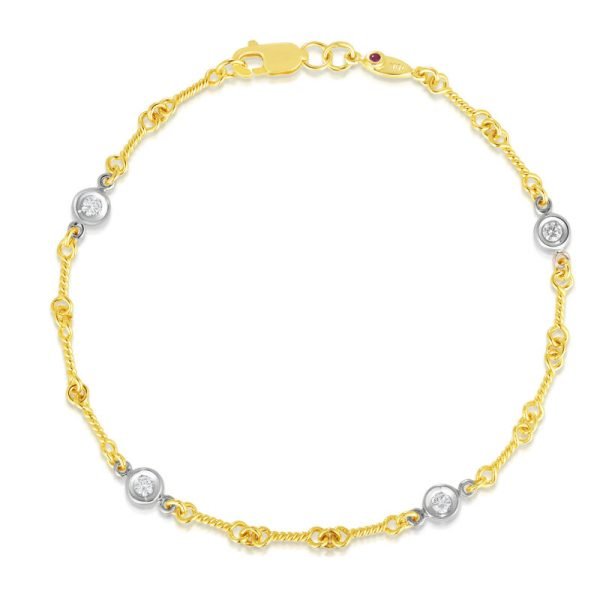 Roberto Coin 18k Yellow/White Gold Diamonds By The Inch Four Station Dog Bone Bracelet 0.16ctw