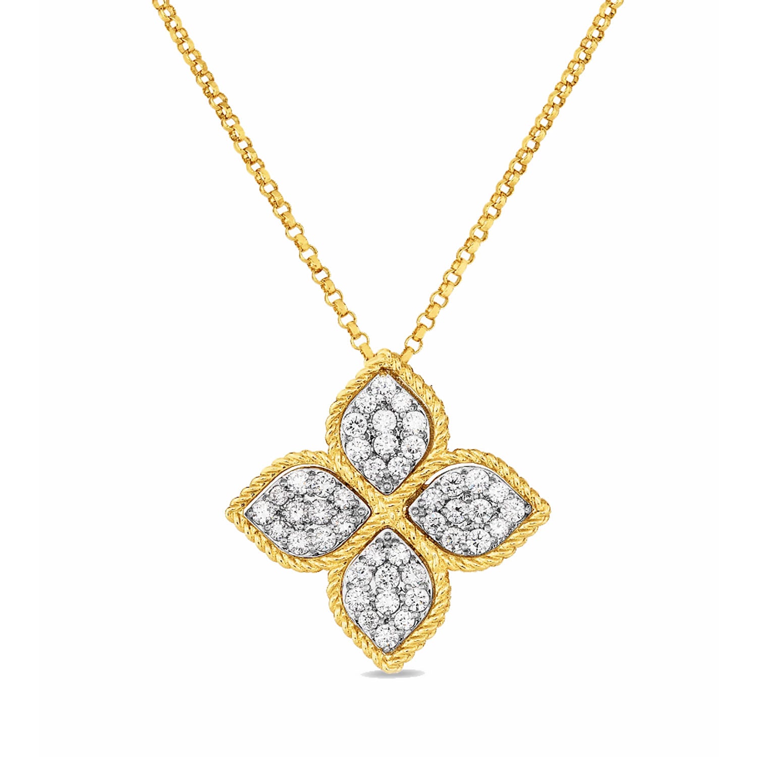 Roberto Coin 18K Yellow Gold 18" Princess Flower Large Diamond Flower Necklace 0.45 ctw