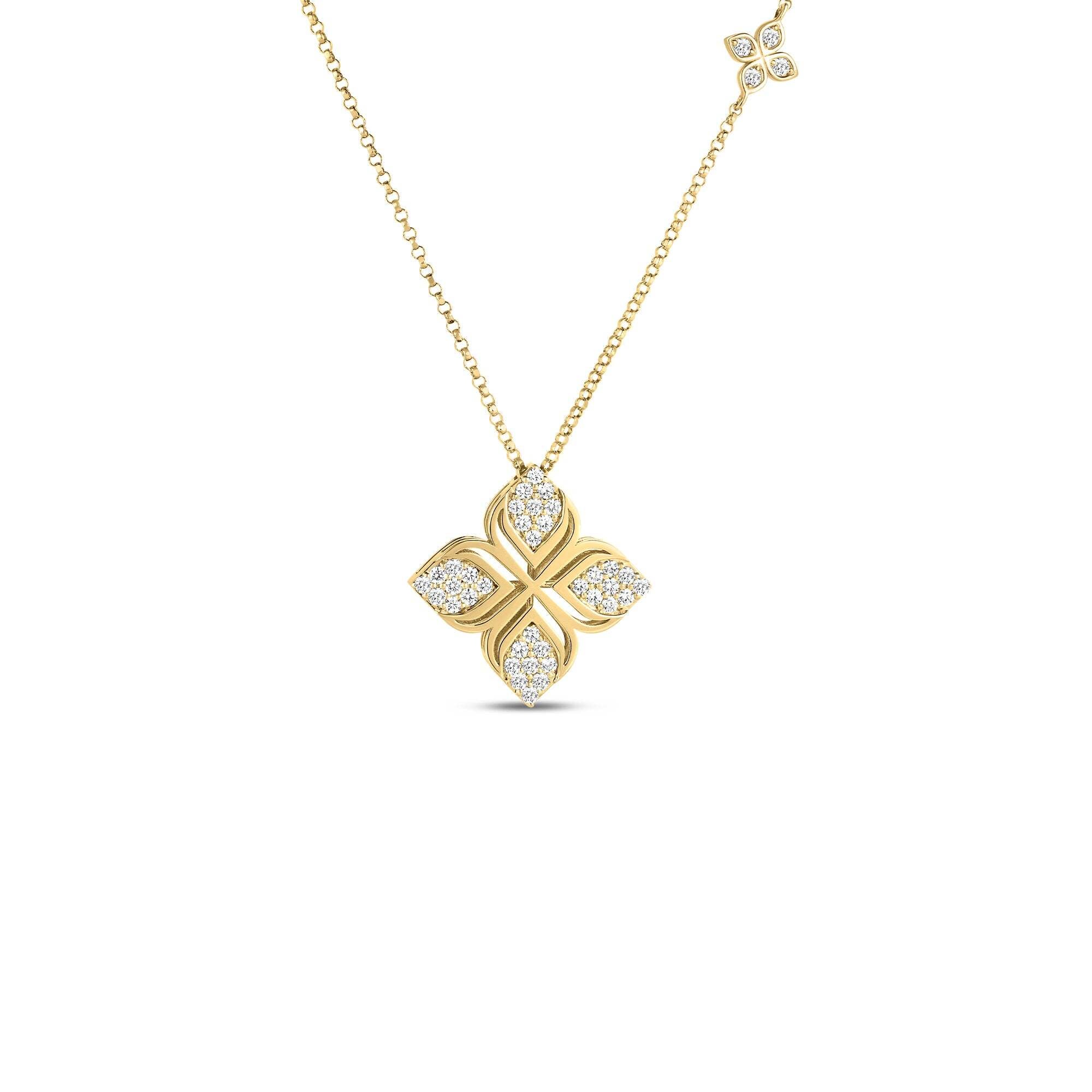 Roberto Coin 18K Yellow Gold 17" Arabesque Diamond Flower Necklace 0.35TCW
