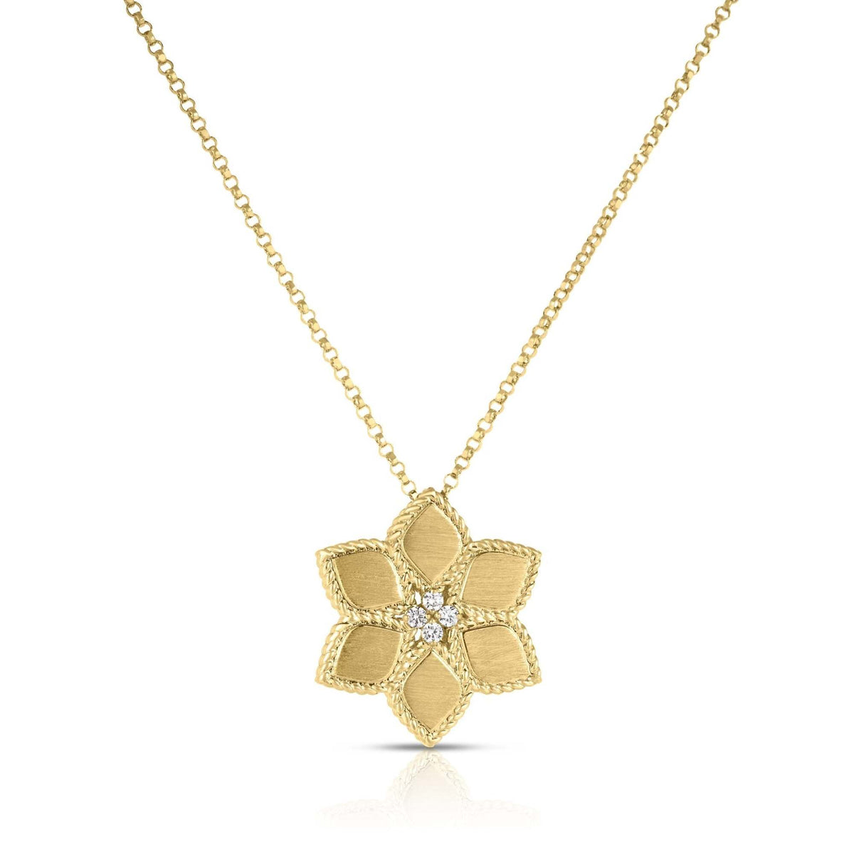 18K Gold Vernazza Diamond Satin Flower Necklace