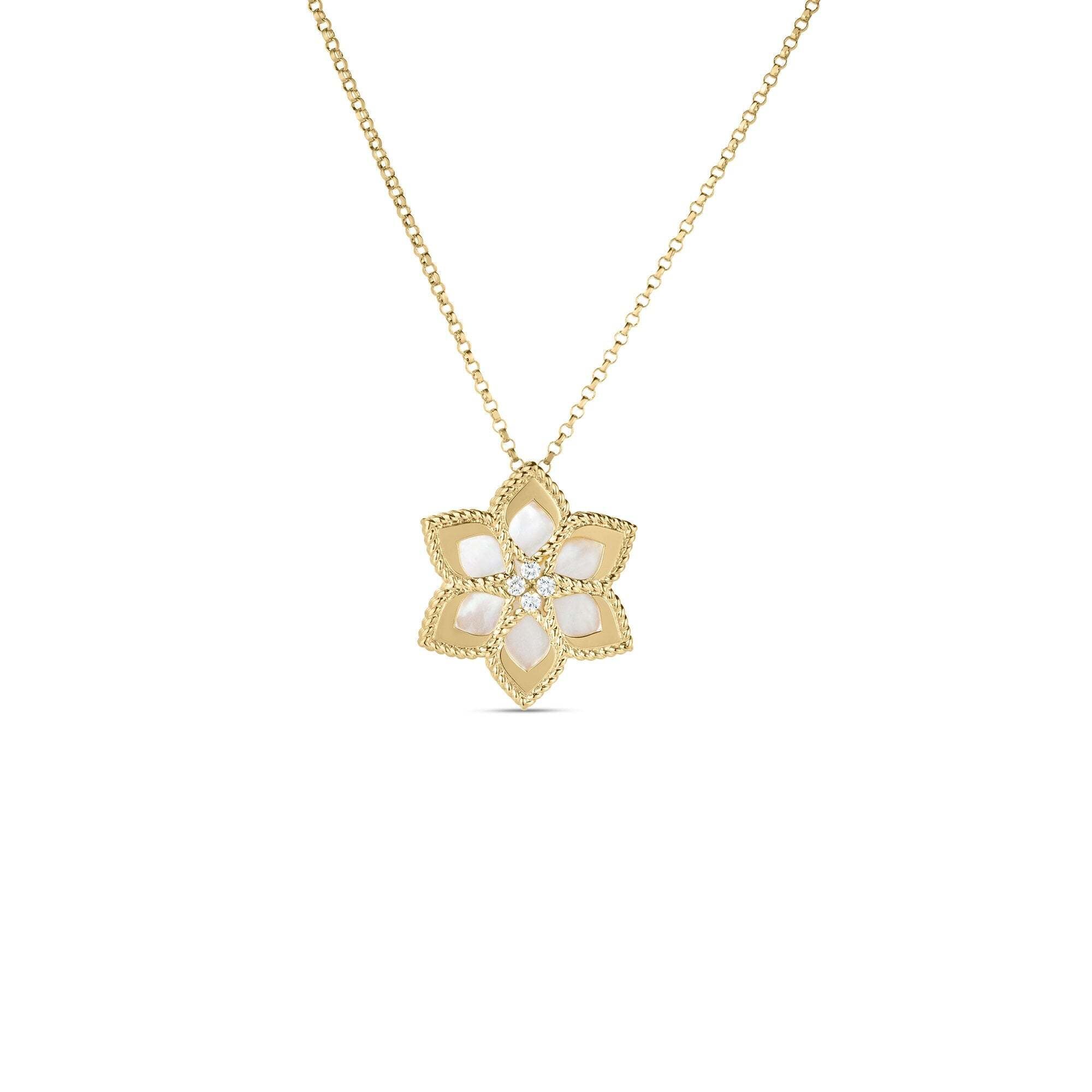 18K Vernazza Diamond & Mother of Pearl Flower Necklace